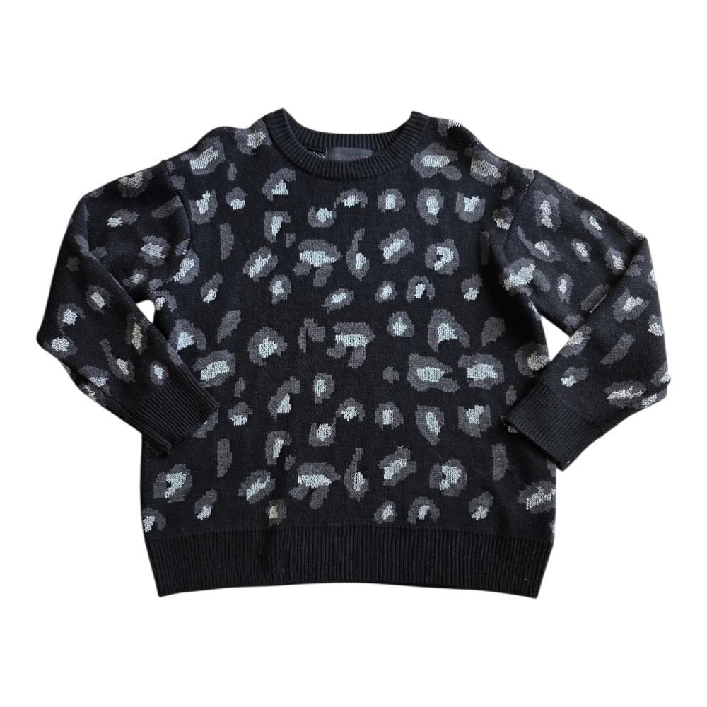Kendall + Kylie Black and Gray Leopard Print Crew Sweater XL